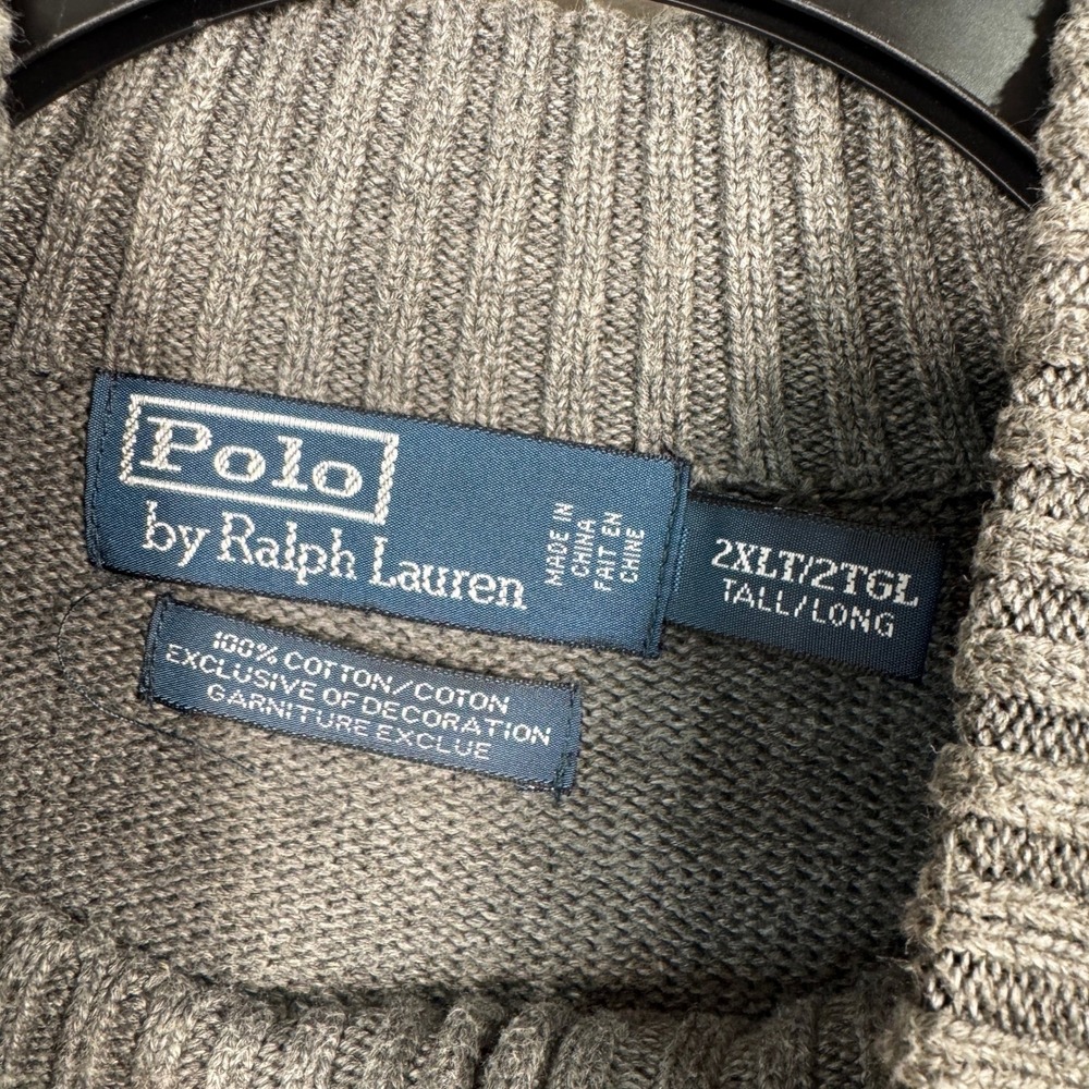 Polo Ralph Lauren Mens 2XLT Gray 100% Cotton Quarter Zip Sweater Pony Logo Tall - Picture 2 of 6
